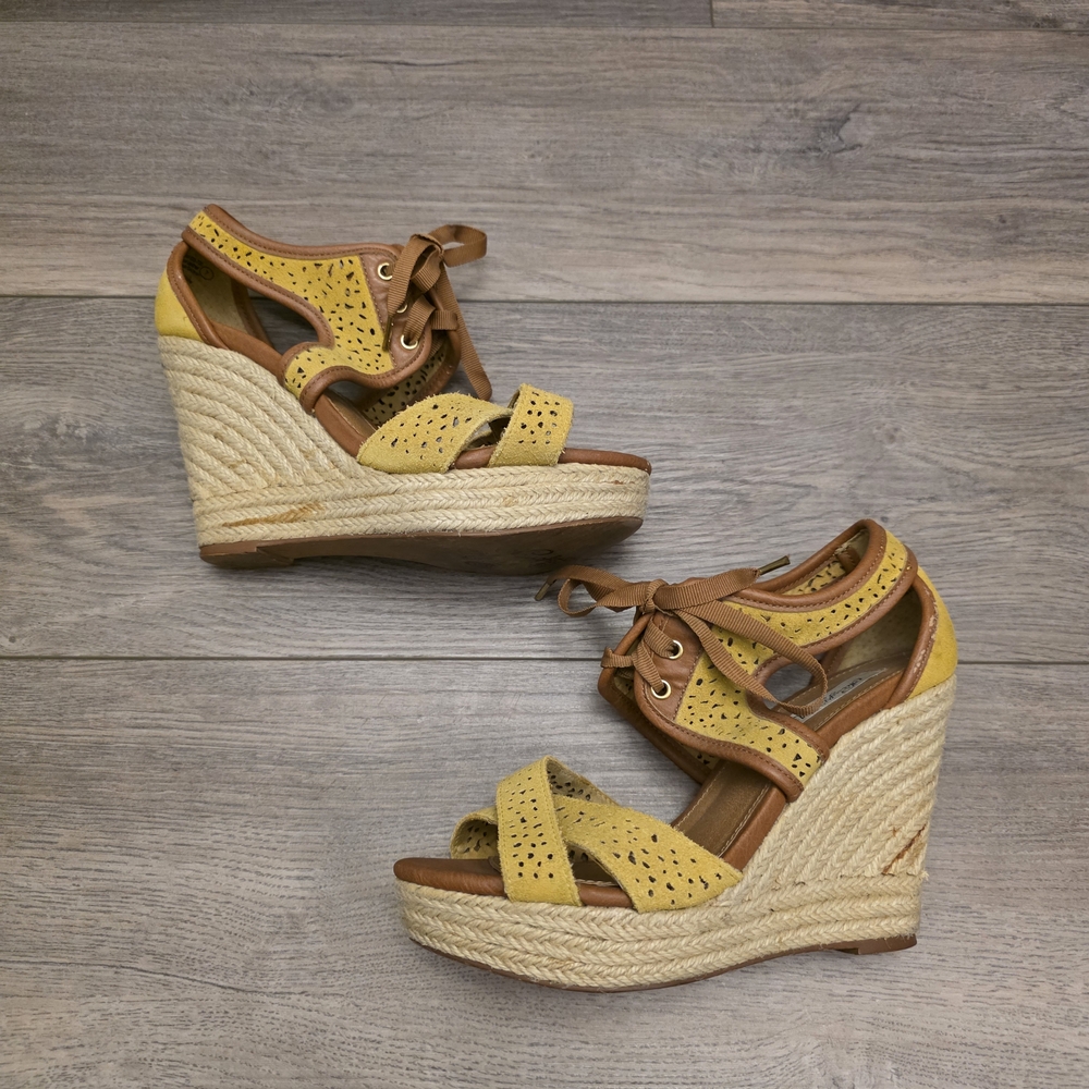 Naughty Monkey Starshine Lace-Up Eyelet Wedge Shoes Upper Leather